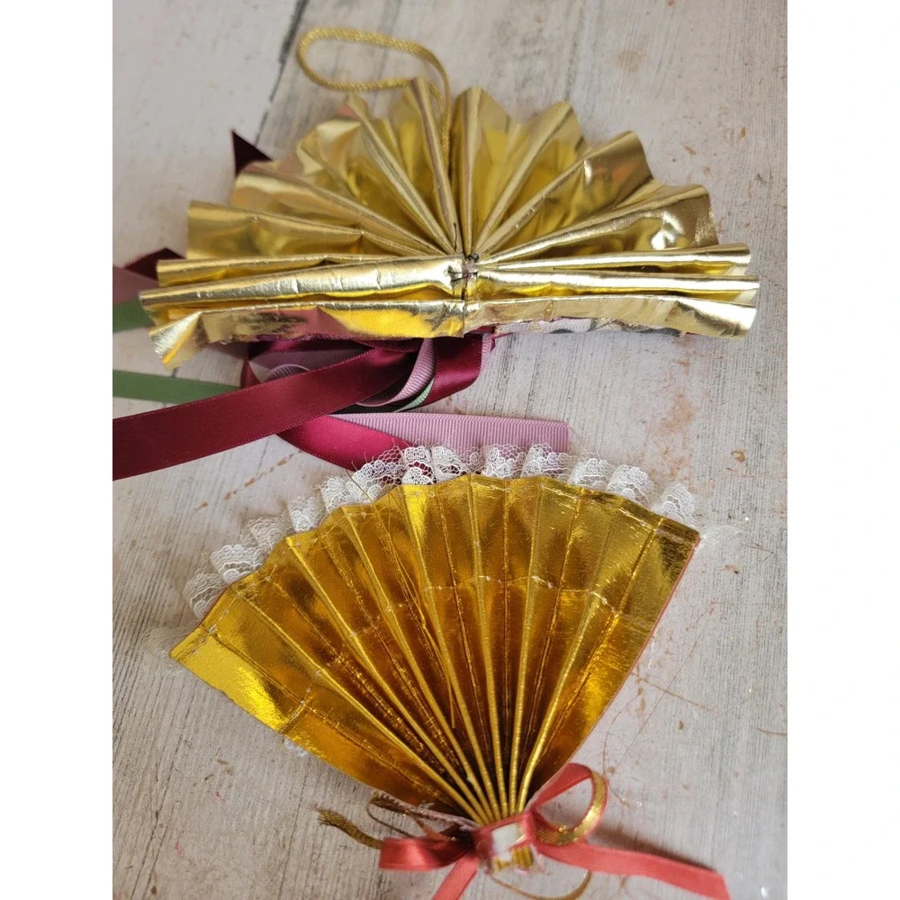 Vintage Victorian Rose fan ornament Xmas floral Unique Home decor set